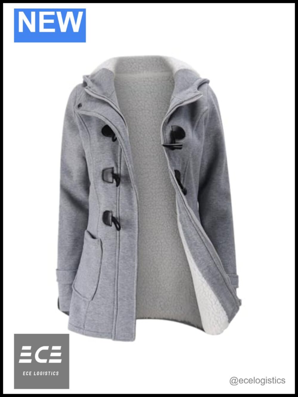 Womens Fleece Thicken Hooded Winter Coat Horn Button Warm Jacket